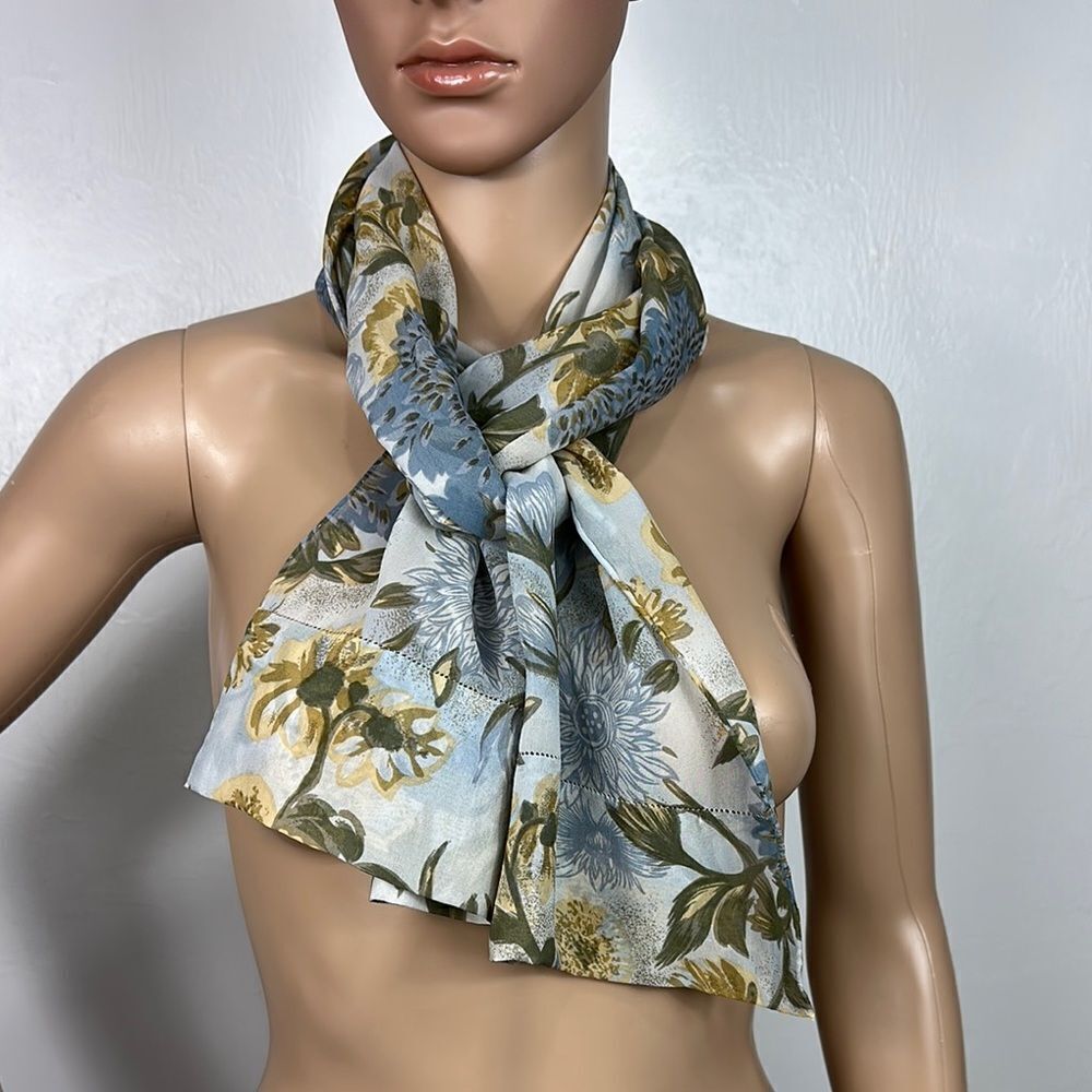 Liz Claiborne Vintage Silk Floral Print Hand Rolled Rectangle Scarf